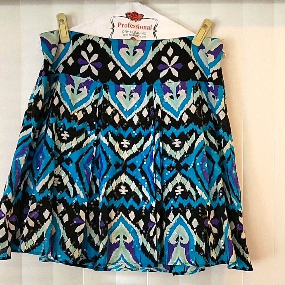 INC Int'l Concepts pleated ikat skirt w/sequins